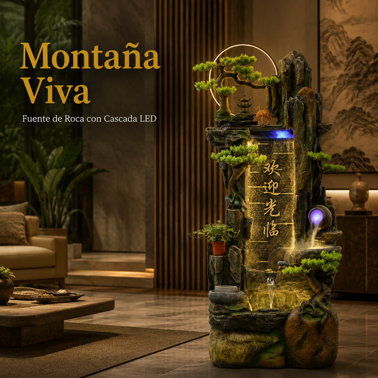 Montaña Viva — Fuente de Roca con Cascada LED