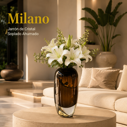 Milano — Jarrón de Cristal Soplado Ahumado